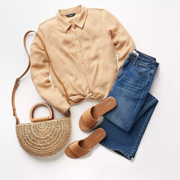 Simply Vera Vera Wang Knot-Front Roll-Tab Shirt - Small, White NWT - Picture 8 of 8